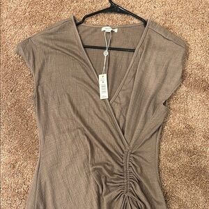 Max Studio Tan Ruched V-Neck maxi dress